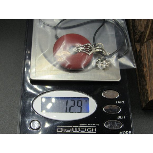 18" Sterling Silver & Leather Brown Circle Stone Necklace Vintage Minimalist - Picture 7 of 7